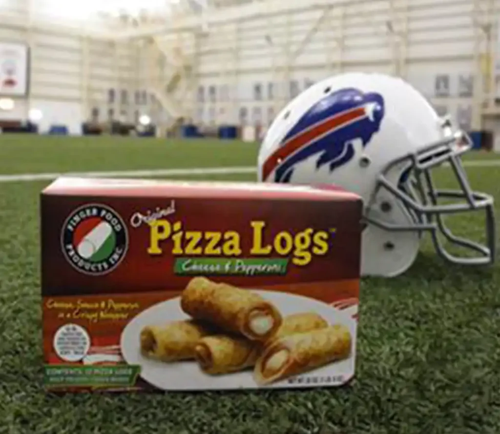 Original Pizza Logs® and Buffalo Bills Helmet on the field at (former) Ralph Wilson Stadium.